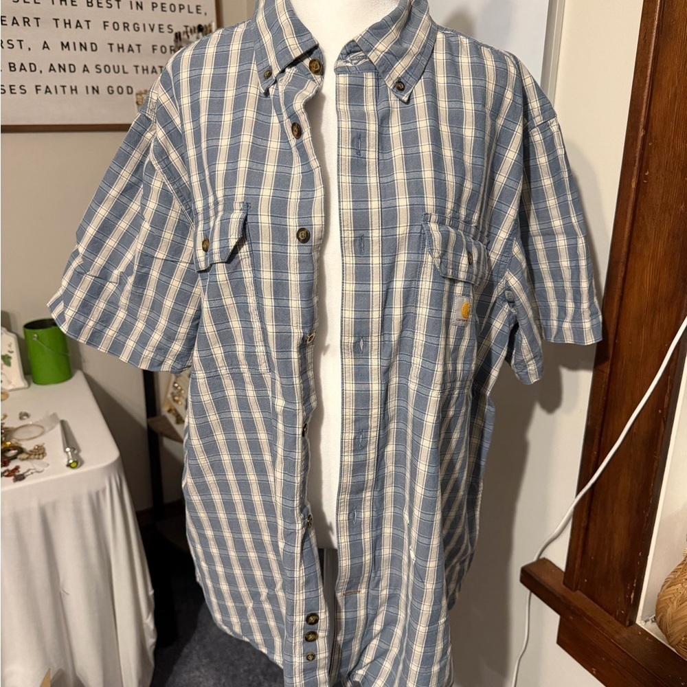 Carhartt Light Blue and White Plaid Men's Shirt